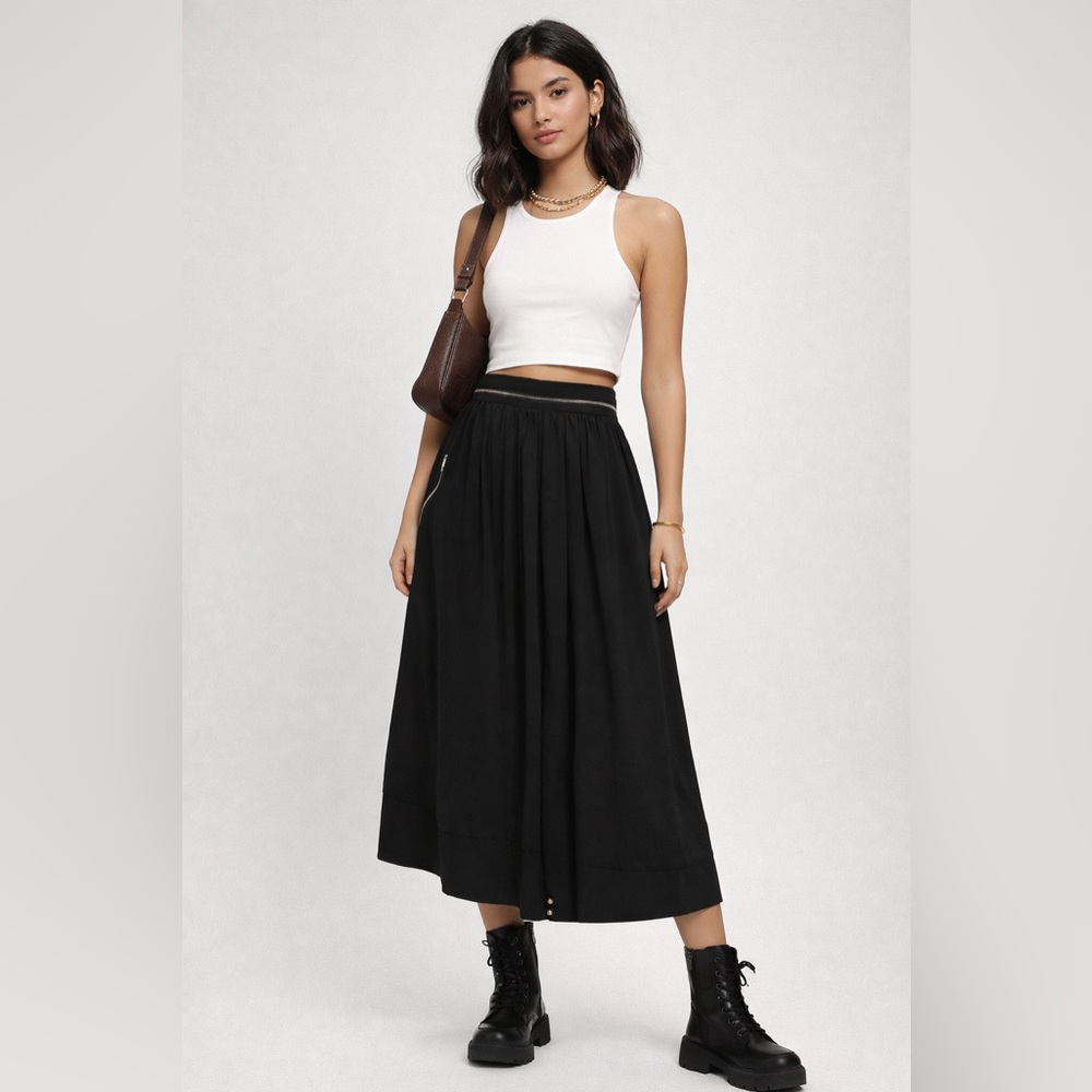 Sonia by Sonia Rykiel Vintage‎ Black Silk Zipper Skirt Sz EU 36